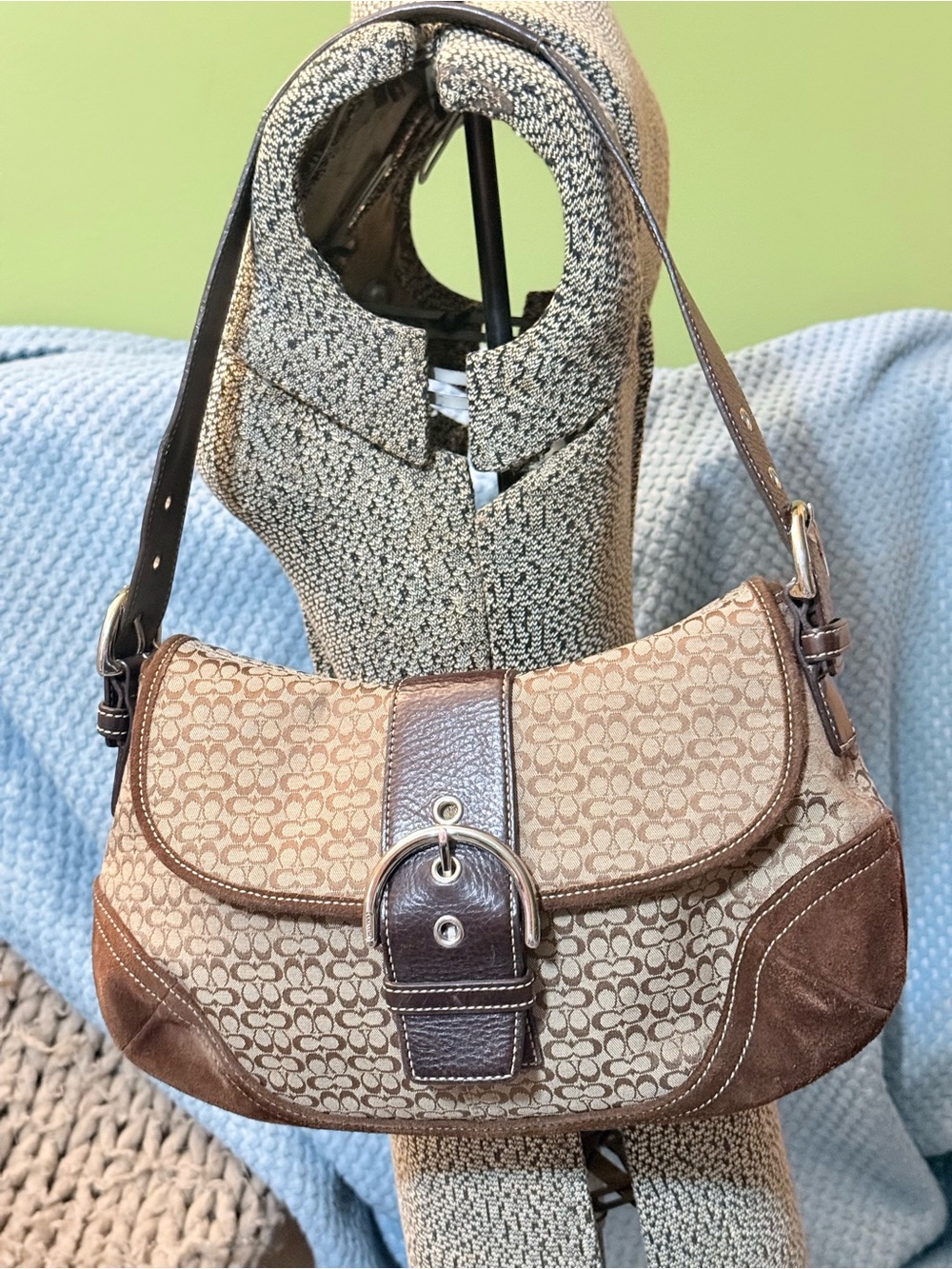 Coach Brown Signature Canvas Shoulder Bag with Dark Brown Leather Trim - Picture 2 of 12